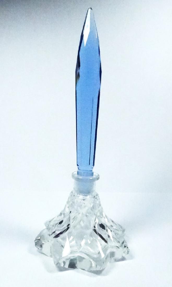 CRYSTAL PERFUME BOTTLE, CLEAR BASE WITH BLUE STOPPER, (1 of 5)