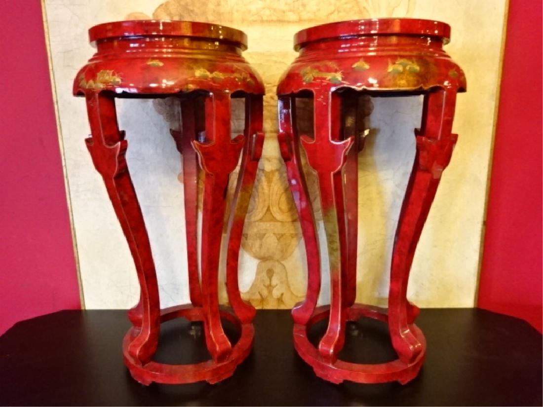 PAIR CHINESE RED LACQUER PEDESTALS, GILT AND PAINTED (1 of 8)