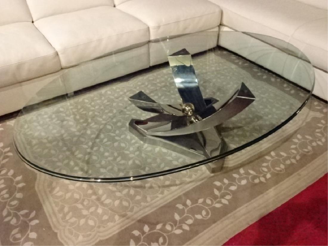 GREG SHERES STAINLESS STEEL COCKTAIL TABLE, "GIVERNY" (1 of 9)