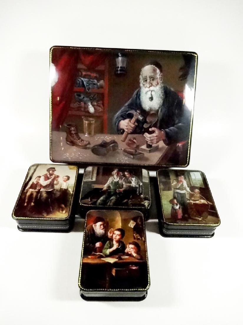 5 PC RUSSIAN HAND PAINTED LACQUERED BOXES, ARTIST (1 of 9)