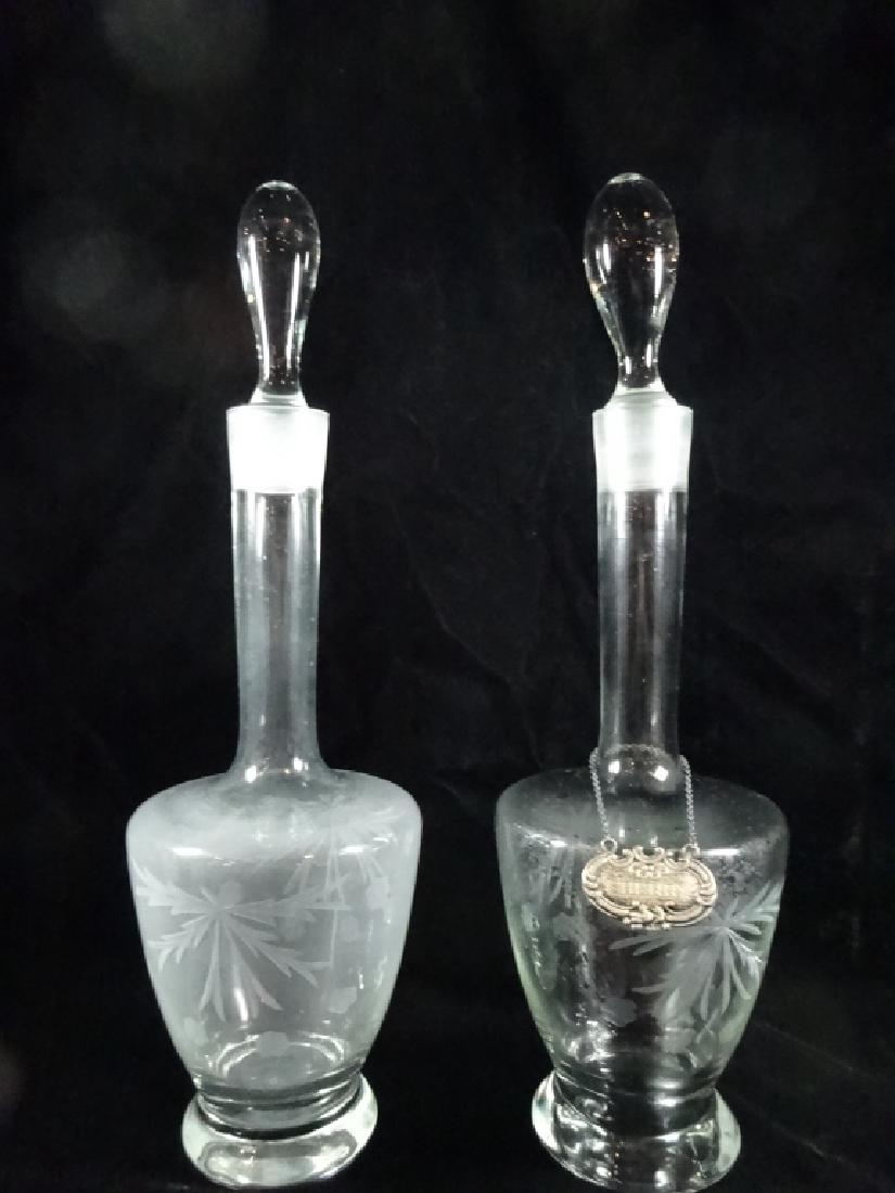 2 PC ETCHED CRYSTAL DECANTERS WITH STOPPERS, APPROX (1 of 8)