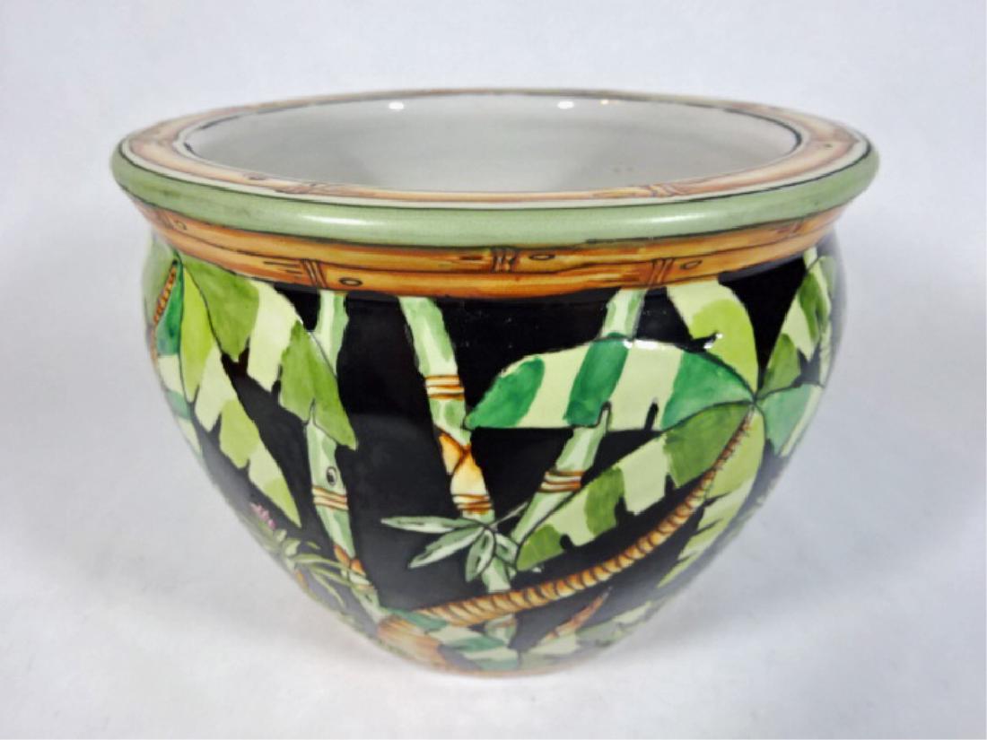 PORCELAIN PLANTER / JARDINERE WITH PAINTED PALMS, VERY (1 of 3)
