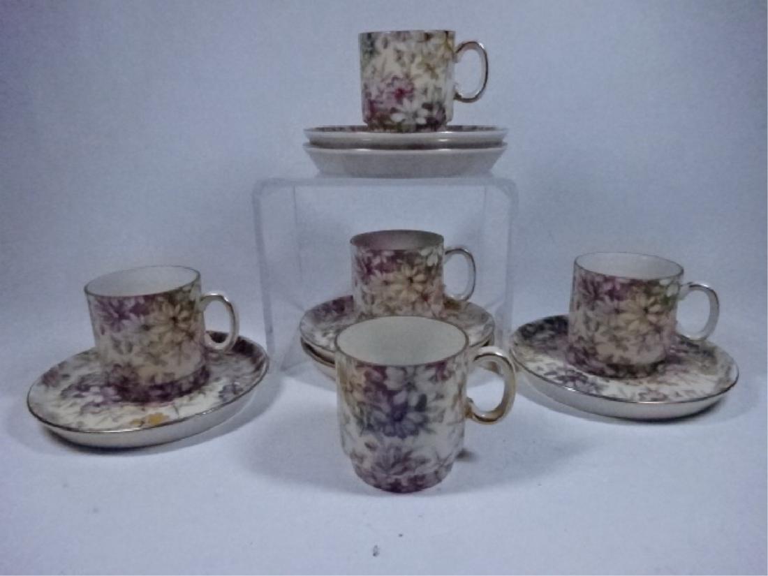 11 PC PORCELAIN ESPRESSO CUPS AND SAUCERS, FLORAL (1 of 4)