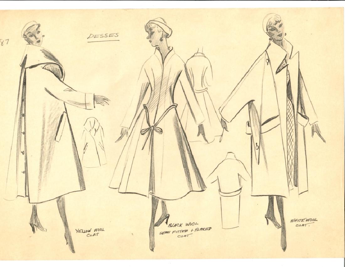 VINTAGE FASHION DRAWING, PENCIL ON TRACING PAPER, (1 of 3)