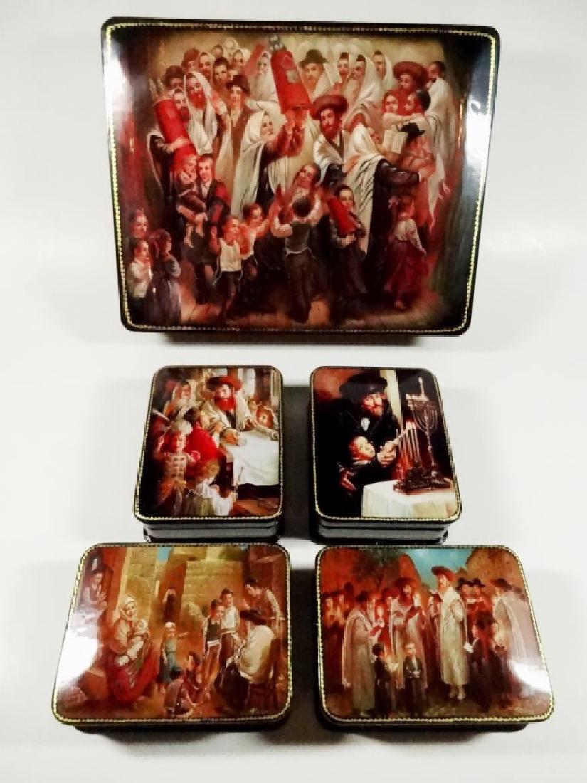 5 PC RUSSIAN HAND PAINTED LACQUERED BOXES, JUDAICA (1 of 5)