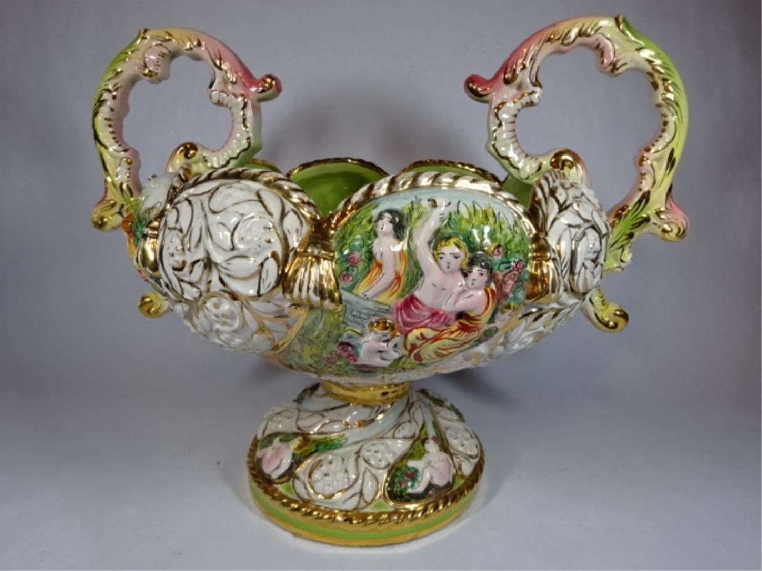 LARGE CAPODIMONTE ITALIAN PORCELAIN BOWL, PEDESTAL (1 of 10)