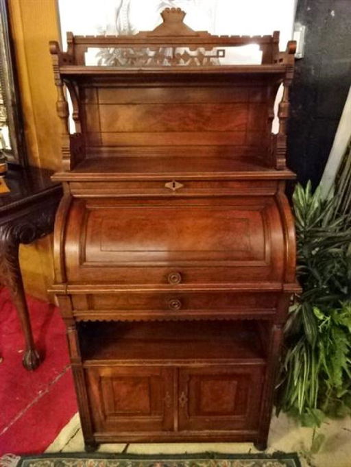 Antique Cylinder Roll Top Secretary Desk Late 1800 S
