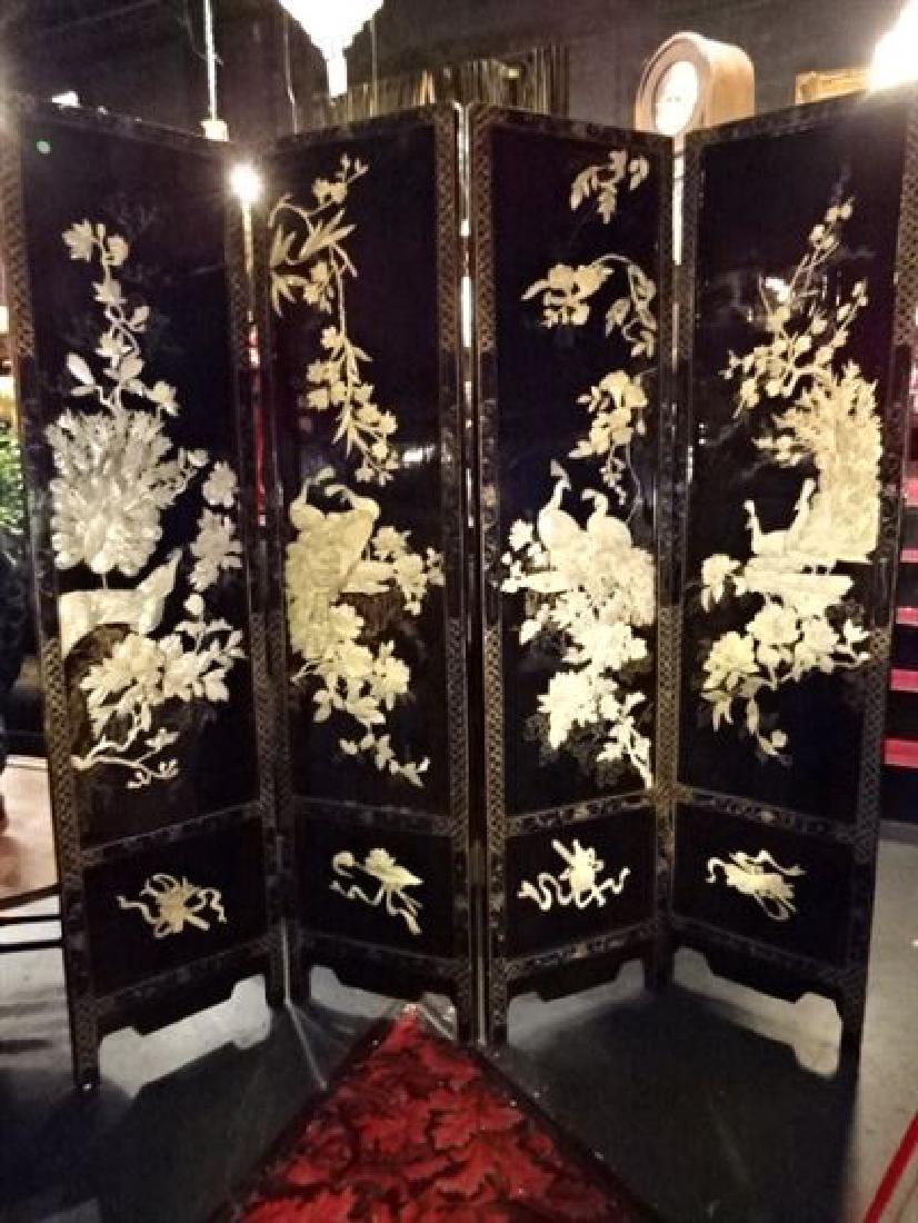 4 PANEL CHINESE COROMANDEL SCREEN, CARVED MOTHER OF (1 of 7)