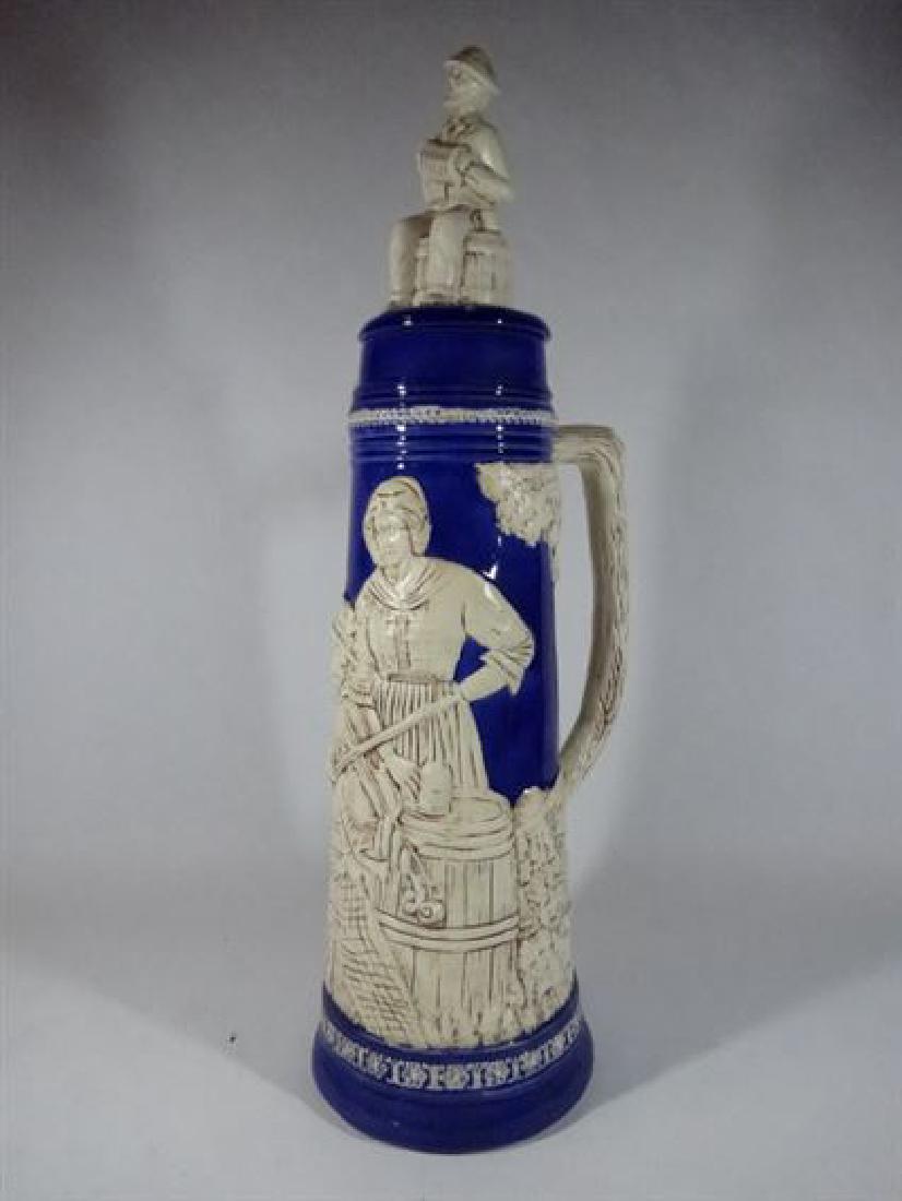 LARGE PORCELAIN BEER STEIN WITH LID, BLUE AND WHITE (1 of 6)