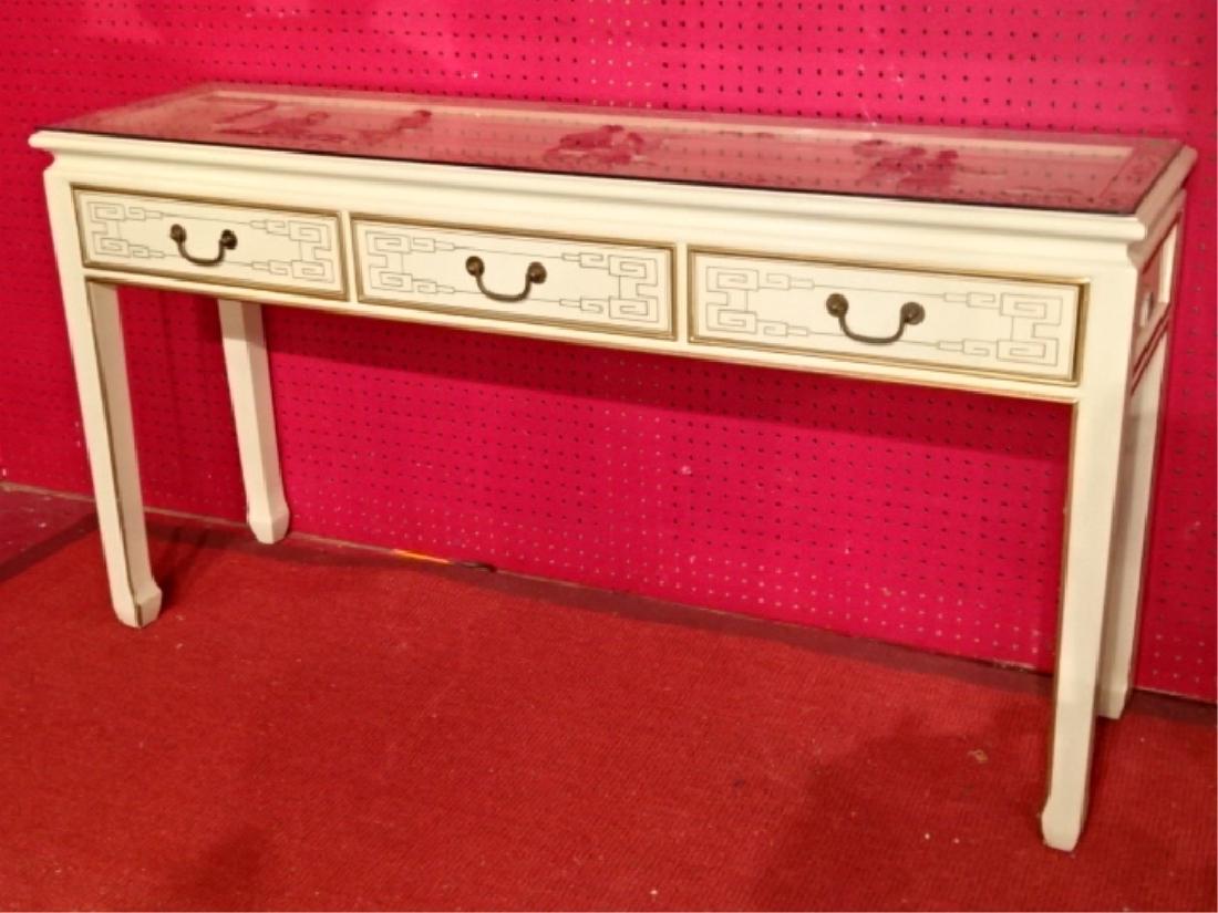 CHINOISERIE WHITE ENAMEL CONSOLE TABLE WITH APPLIED (1 of 7)