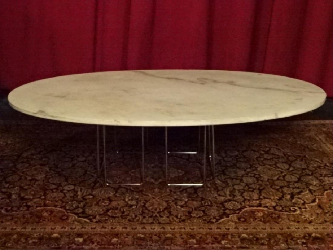 MODERN OVAL WHITE MARBLE COFFEE TABLE, CHROME BASE, (1 of 7)