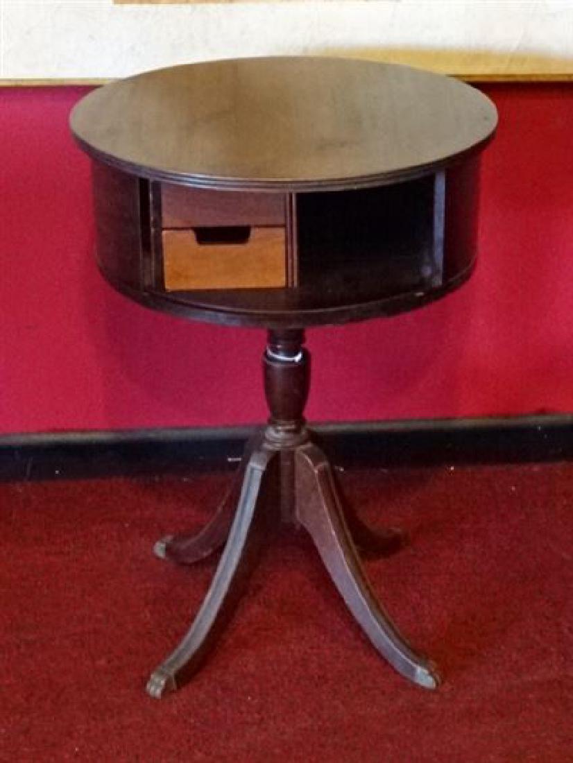 ANTIQUE PEDESTAL DRUM TABLE, ROUND TOP, MIISSING DOOR, (1 of 4)