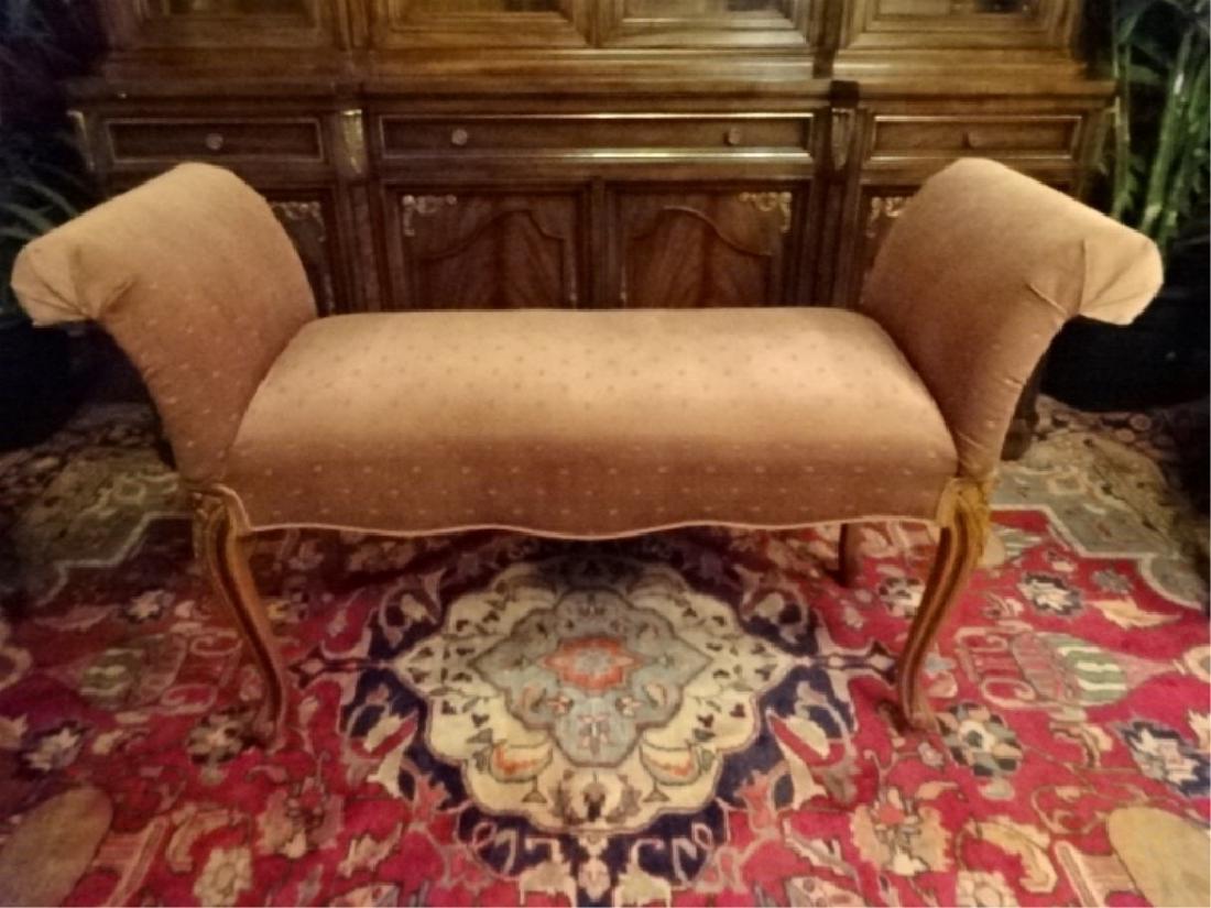 VINTAGE CURVED ARM BENCH, LIGHT FINISH CARVED WOOD (1 of 5)