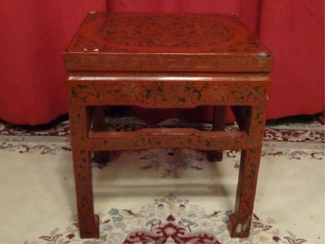 CHINESE RED AND BLACK LACQUER TABLE, PAINTED FOLIATE (1 of 5)