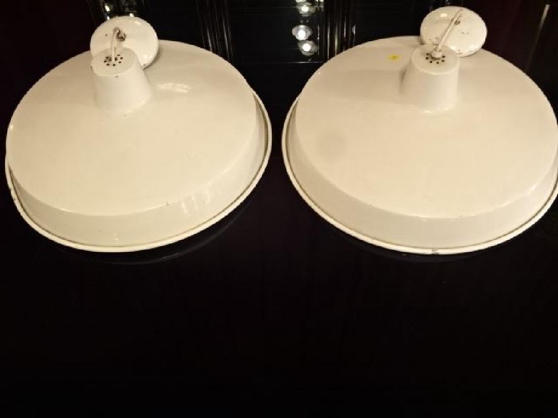 2 VINTAGE METAL PENDANT CEILING LIGHTS, WHITE ENAMEL (1 of 6)