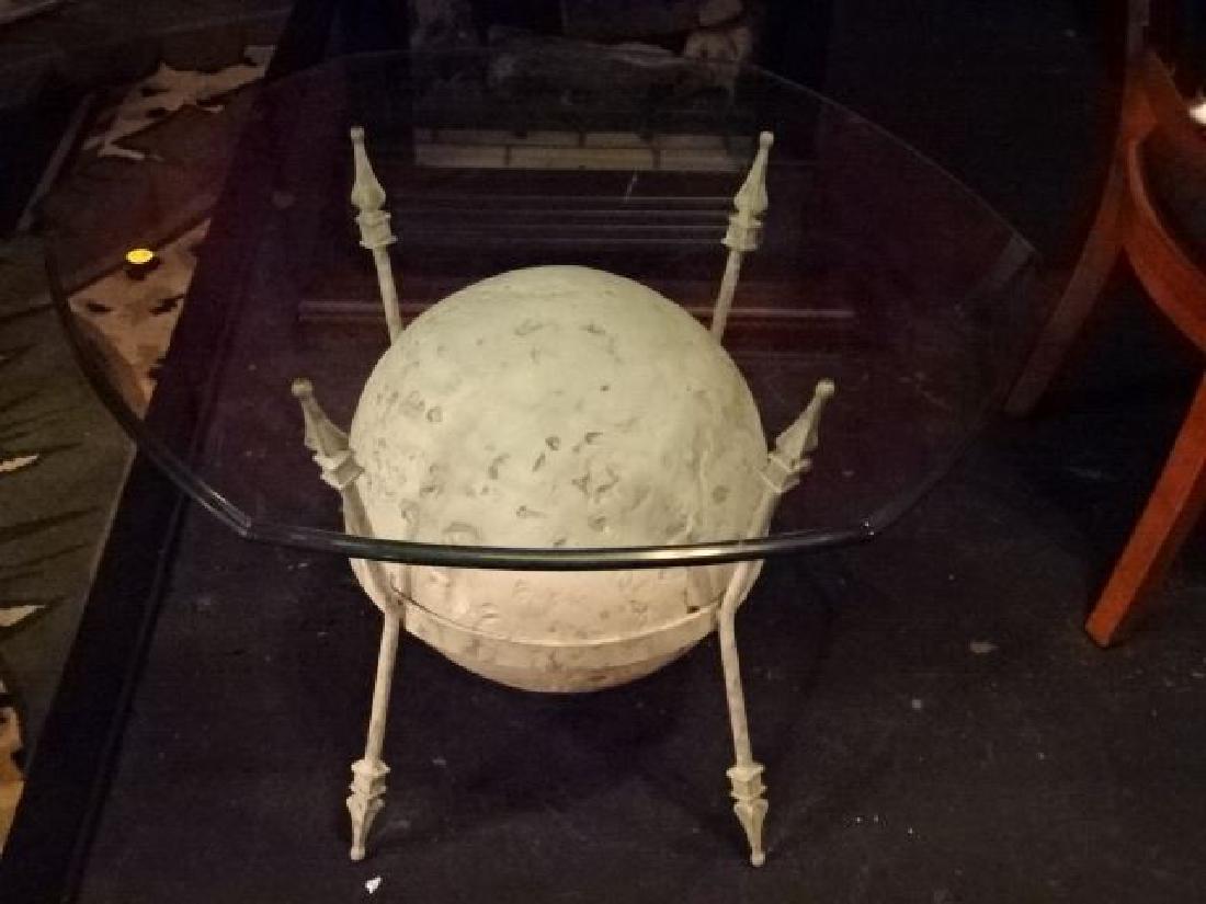 FAUX STONE TABLE WITH GLASS TOP SUPPORTED BY 4 ARROWS (1 of 4)