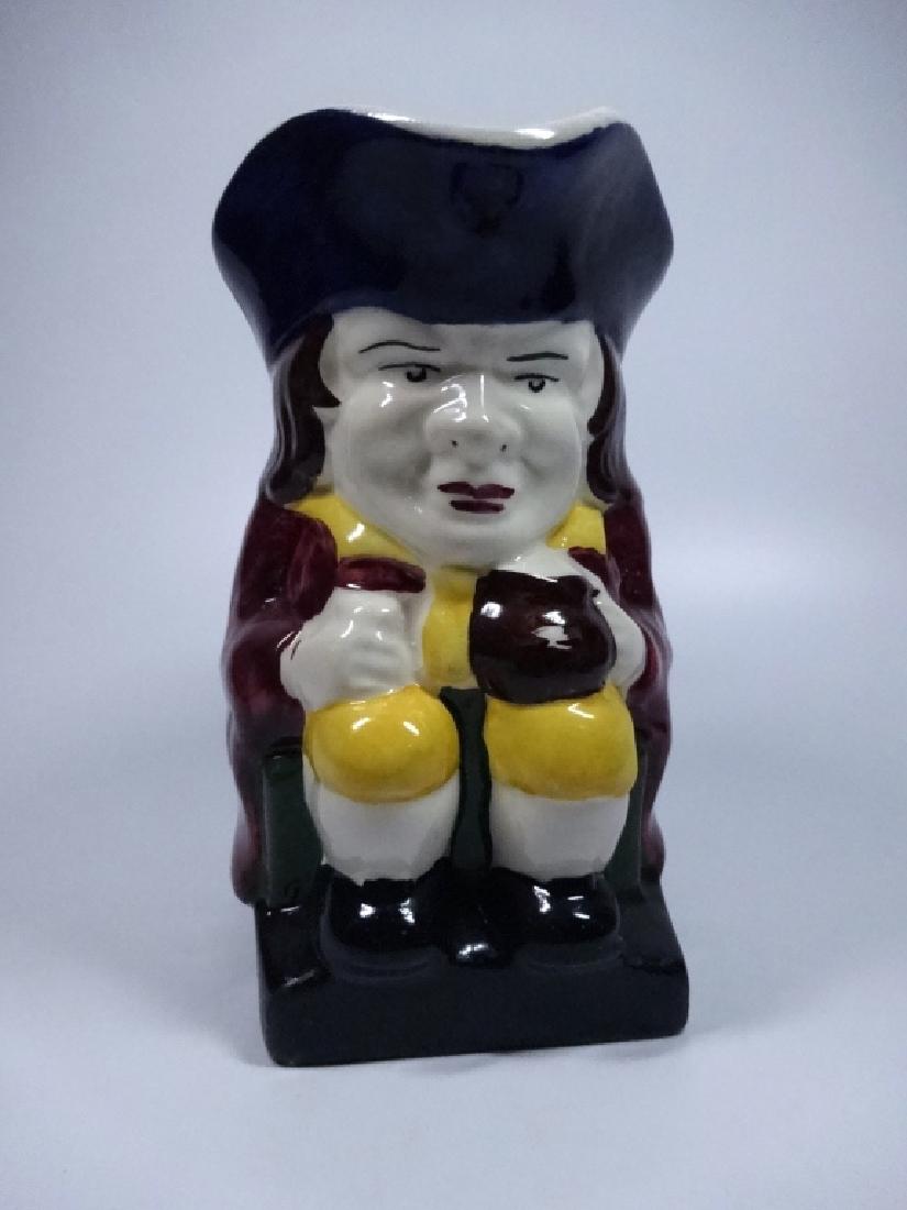 VINTAGE H & K POTTERY TOBY JUG, SEATED MAN, LABELED: VINTAGE H & K POTTERY TOBY JUG, SEATED MAN, LABELED MADE IN ENGLAND, H & K TUNSTALL, APPROX 5.5"H