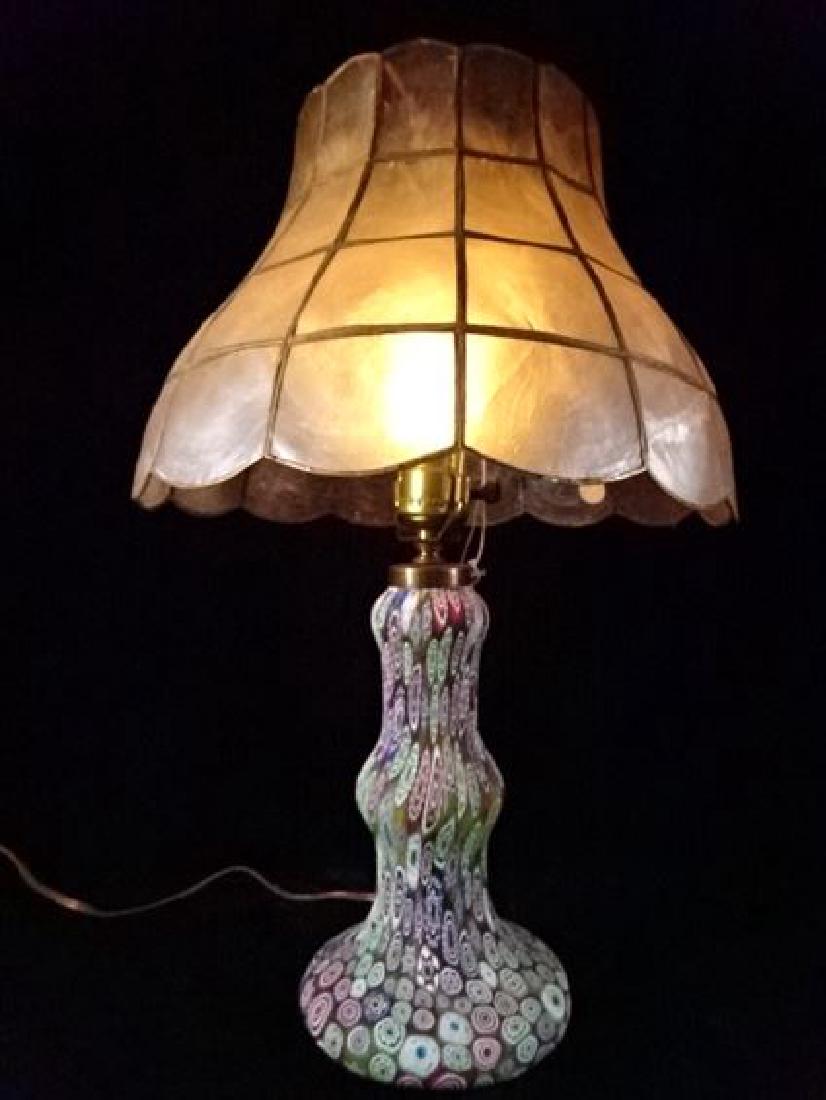 MILLEFIORI VENETIAN ART GLASS LAMP, CAPIZ SHELL SHADE, (1 of 5)
