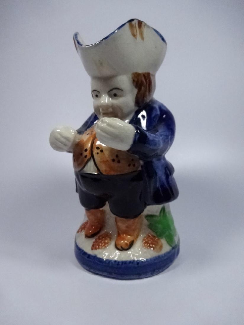 VINTAGE POTTERY TOBY JUG, MAN IN BLUE COAT, UNMARKED,: VINTAGE POTTERY TOBY JUG, MAN IN BLUE COAT, UNMARKED, APPROX 5.5"H