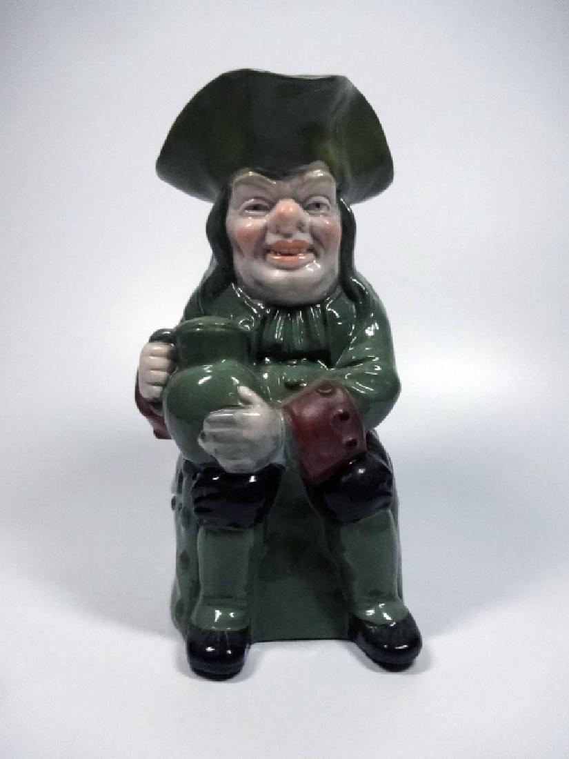 VINTAGE POTTERY TOBY JUG, MAN IN GREEN COAT, UNMARKED,: VINTAGE POTTERY TOBY JUG, MAN IN GREEN COAT, UNMARKED, APPROX 5.25"H