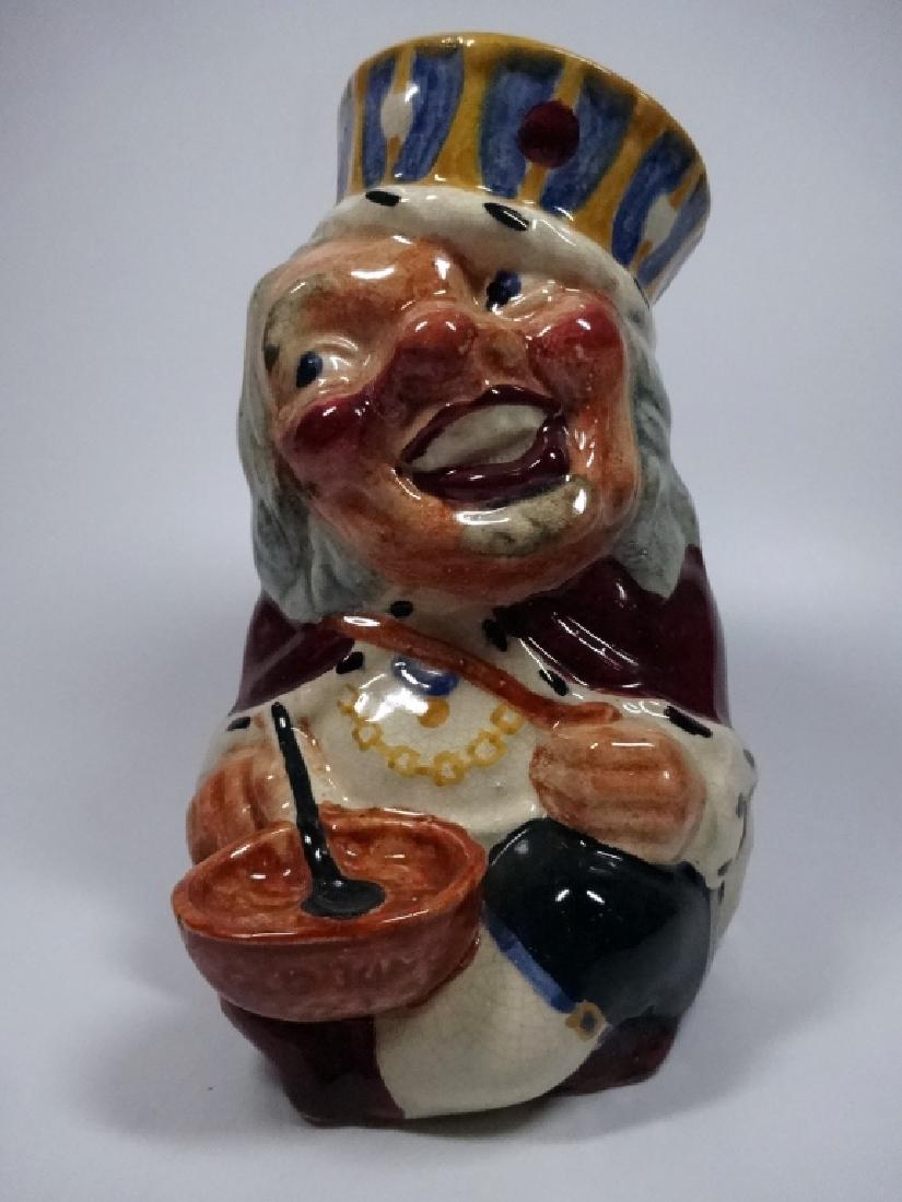 VINTAGE POTTERY TOBY JUG, SEATED MAN HOLDING BOWL WITH: VINTAGE POTTERY TOBY JUG, SEATED MAN HOLDING BOWL WITH SPOON AND PIPE, APPROX 5.75"H