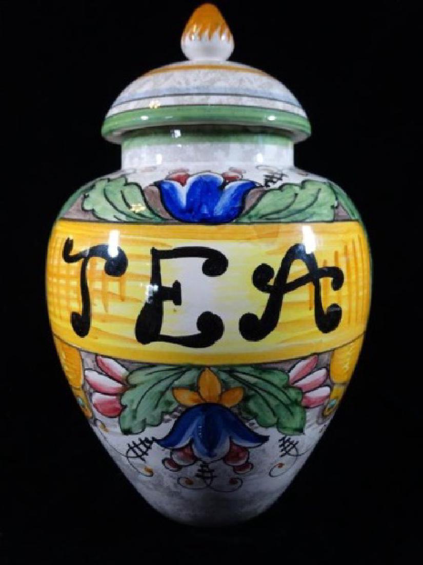 ITALIAN HAND PAINTED CERAMIC TEA CANISTER WITH LID, (1 of 4)