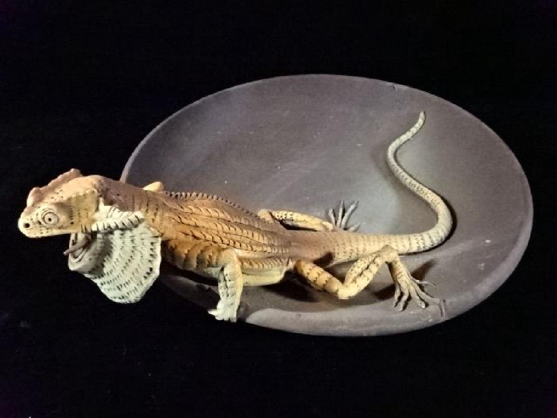 LARGE ART POTTERY BOWL WITH LIZARD, SIGNED BY ARTIST (1 of 5)