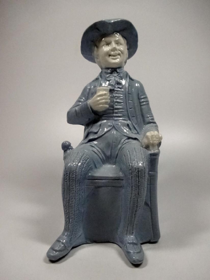 VINTAGE POTTERY TOBY JUG, SEATED MAN IN BLUE GRAY,: VINTAGE POTTERY TOBY JUG, SEATED MAN IN BLUE GRAY, MARKED 5682 ON BACK, MARKED 12 ON BASE, APPROX 6"H