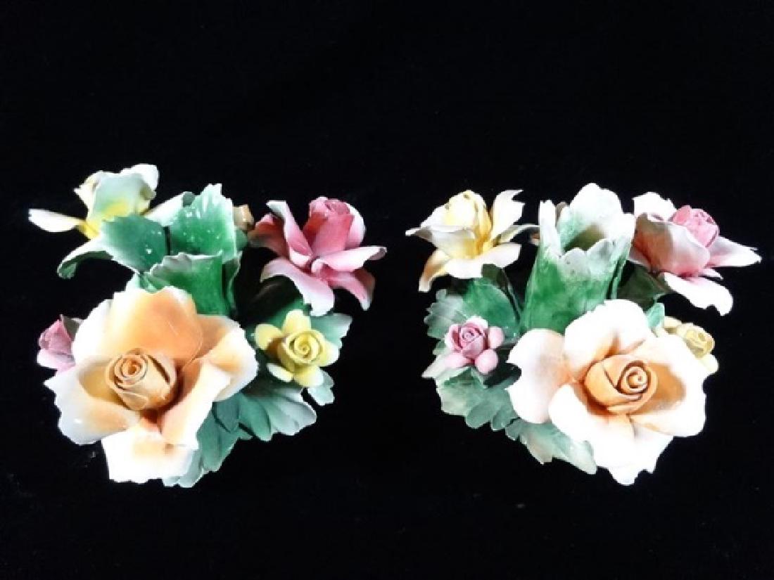 PAIR CAPODIMONTE ITALIAN PORCELAIN FLORAL CANDLE (1 of 5)