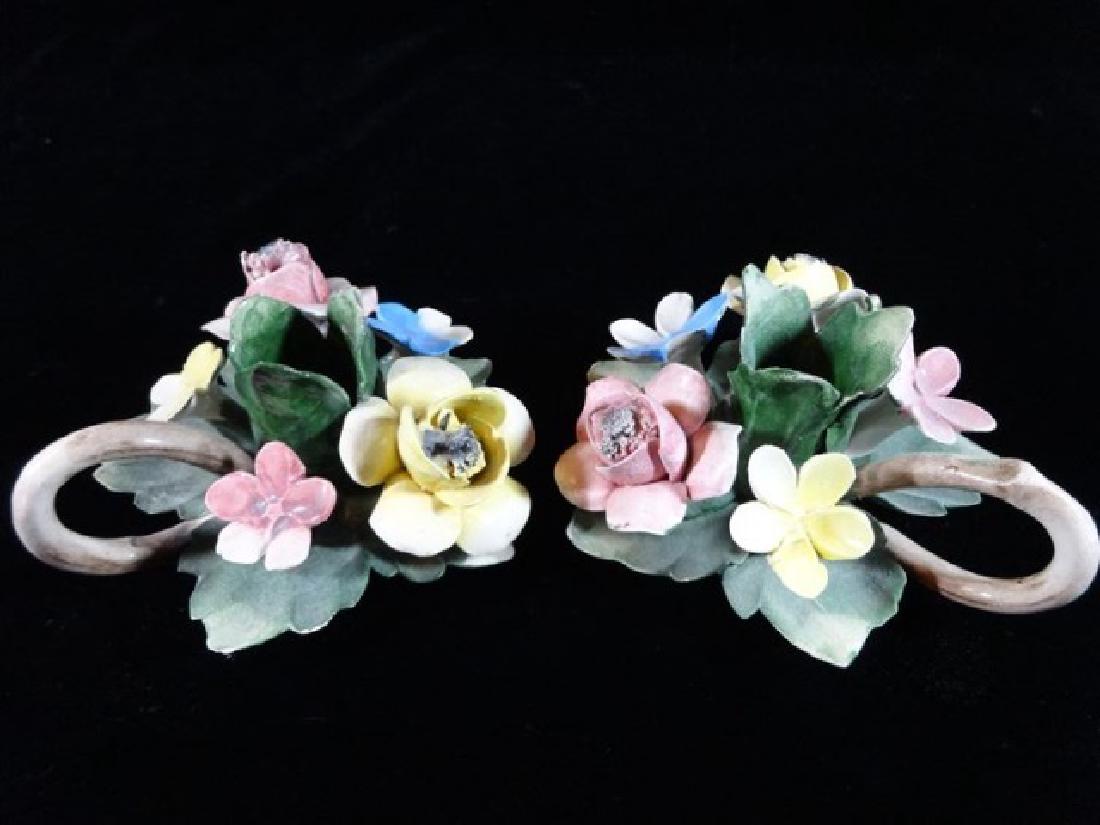 PAIR CAPODIMONTE ITALIAN PORCELAIN FLORAL CANDLE (1 of 2)