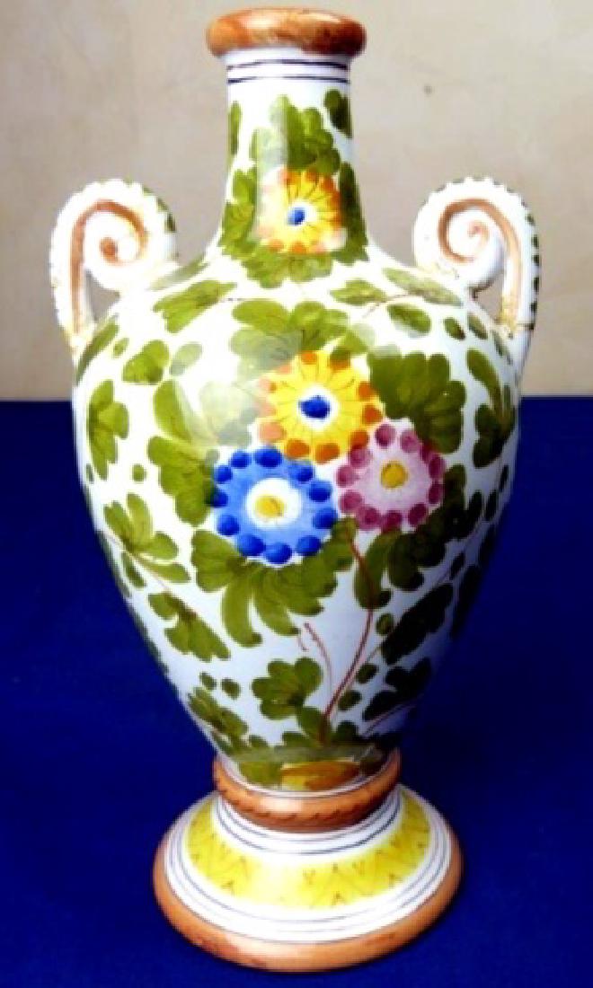 1958 DERUTA CERAMIC HAND PAINTED DOUBLE HANDLE VASE, (1 of 3)