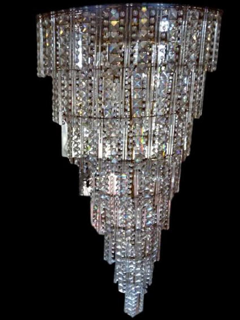 LARGE VINTAGE 8 TIER CRYSTAL CHANDELIER, BRASS FRAME, (1 of 5)