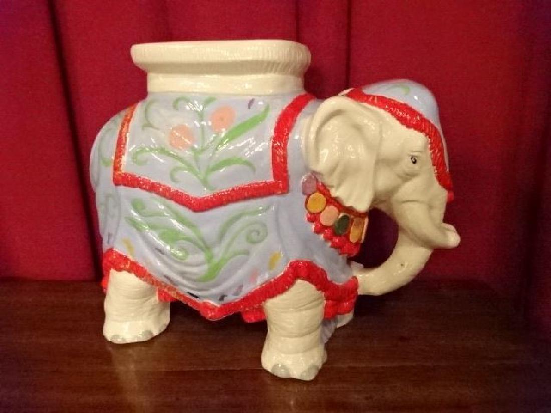 CERAMIC ELEPHANT GARDEN STOOL, WHITE WITH BLUE AND RED (1 of 6)
