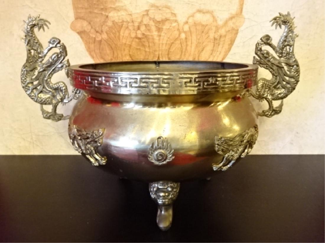 LARGE CHINESE BRASS FOOTED BOWL, WITH ELABORATE DRAGON (1 of 6)