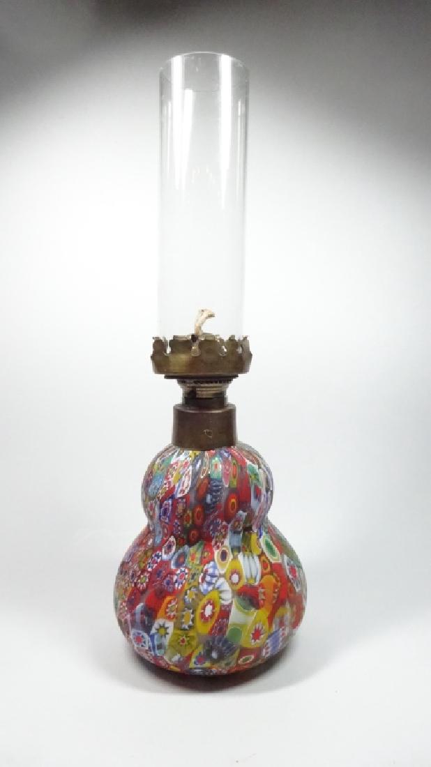 VINTAGE ITALIAN VENETIAN MURANO GLASS LAMP WITH: VINTAGE ITALIAN VENETIAN MURANO GLASS LAMP WITH MILLEFIORI DESIGN, VERY GOOD CONDITION, 12" X 4", SKU567.17
