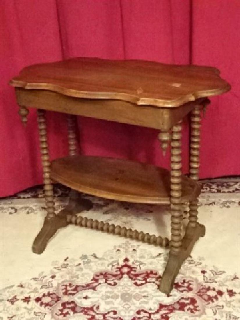 ANTIQUE VICTORIAN WOOD SEWING TABLE WITH UNDER TIER, (1 of 4)