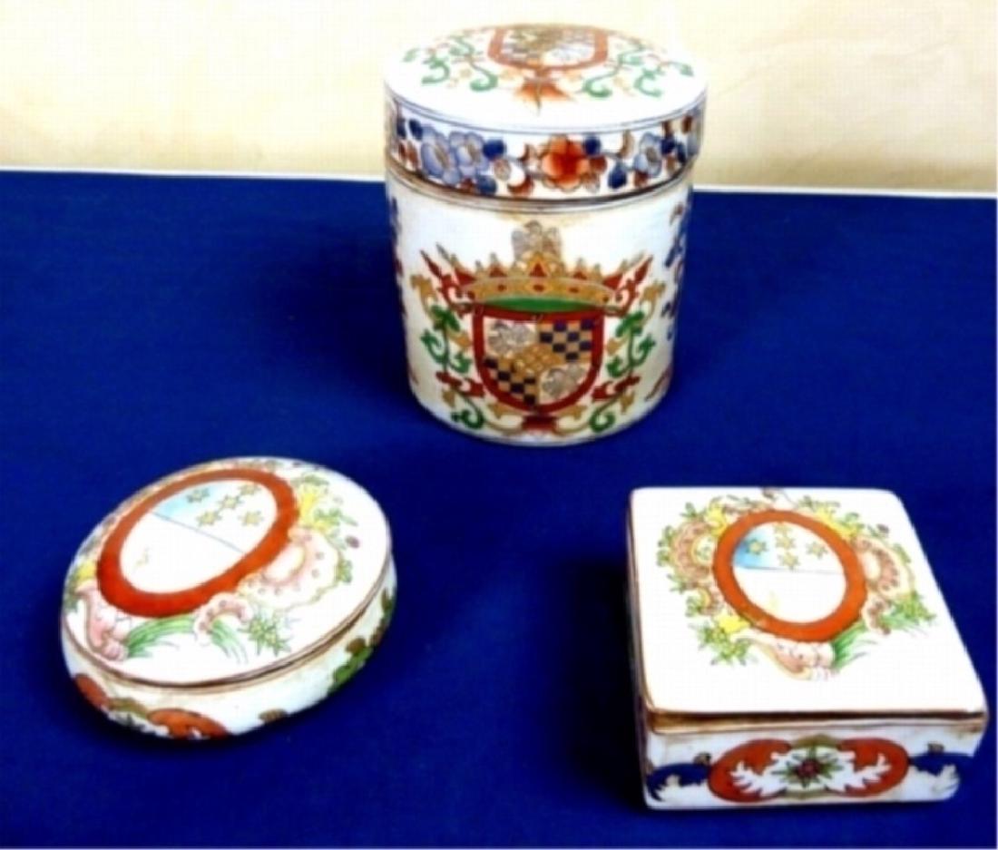 3 PC HANDPAINTED CERAMIC BOXES AND CANISTER, WITH (1 of 4)