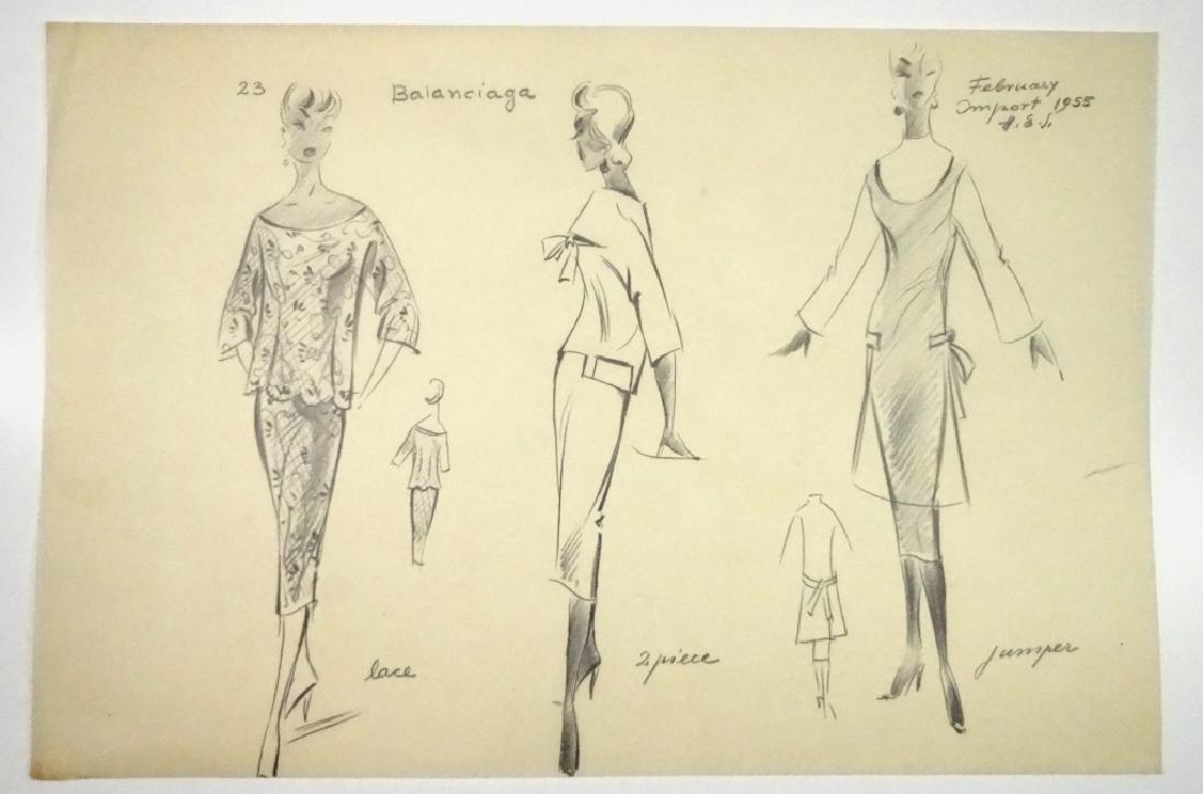 GWENDOLYN LYNN MID CENTURY FASHION DRAWING, PENCIL ON (1 of 8)