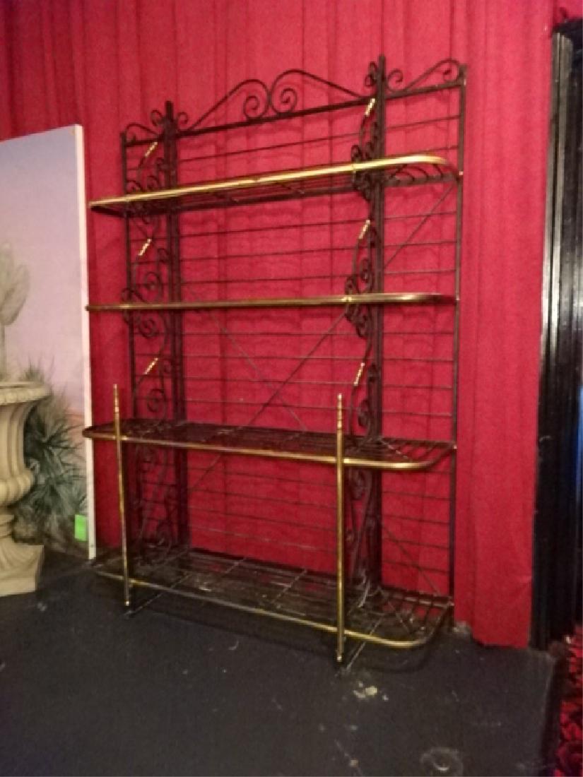 LARGE METAL AND BRASS BAKER'S RACK, BLACK PAINTED (1 of 4)