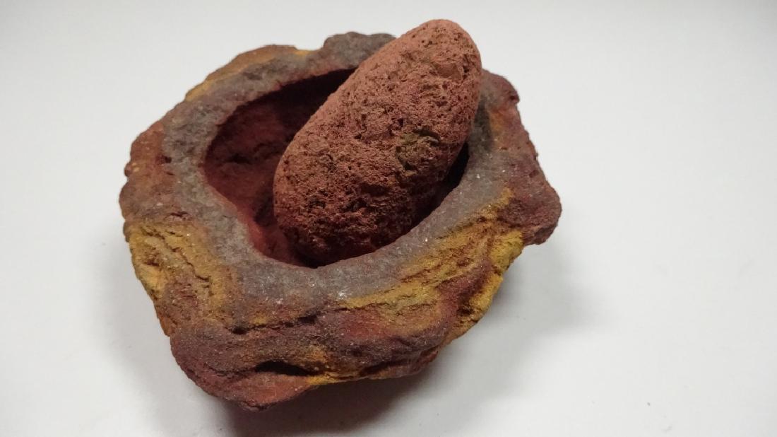 STONE INDIAN PAINT BOWL WITH RED OCHRE, PAINT BOWL (1 of 6)