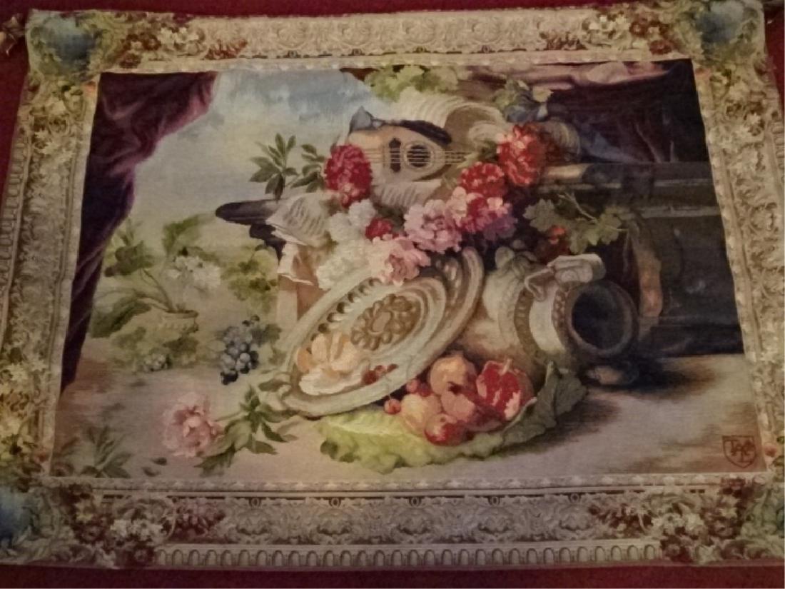 LARGE FRENCH TAPESTRY REPRODUCTION, MANDOLIN STILL (1 of 6)