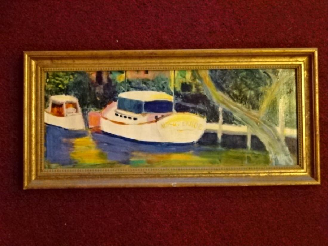 STEVE RUBINKAM OIL PAINTING ON CANVAS, BOATS AT DOCK (1 of 4)