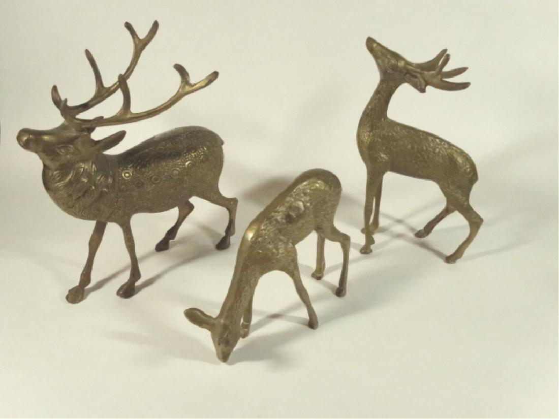 3 BRASS DEER FIGURES, VERY GOOD CONDITION, 5" X 5", (1 of 4)