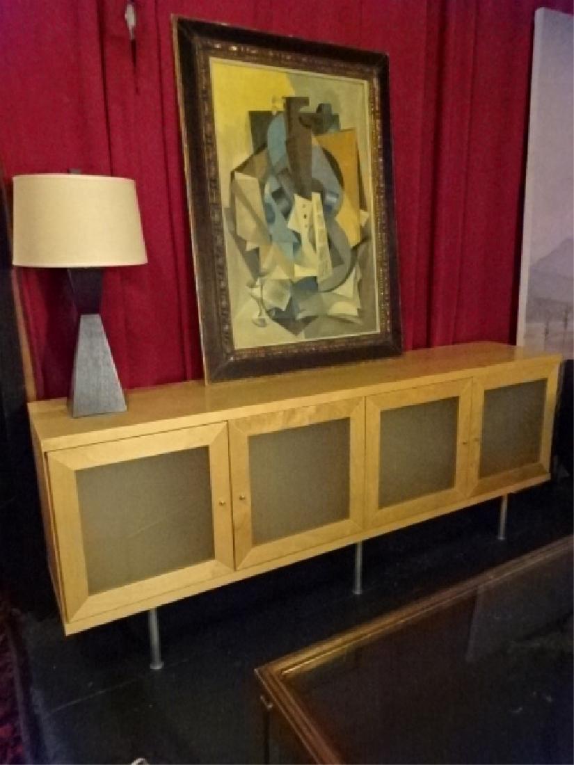 MODERN WOOD CONSOLE CABINET, LIGHT FINISH, FROSTED (1 of 5)