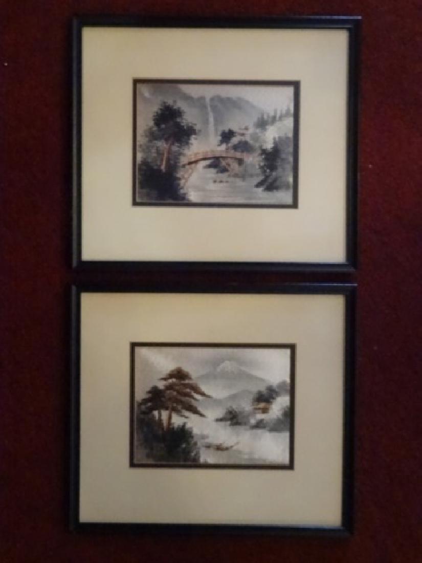 2 CHINESE SILK EMBROIDERED PANELS, LANDSCAPE SCENES, (1 of 6)
