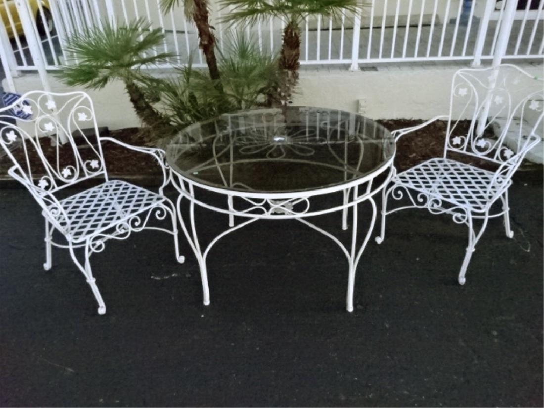 VINTAGE 3 PC METAL TABLE AND 2 ARMCHAIRS PATIO SET, (1 of 5)