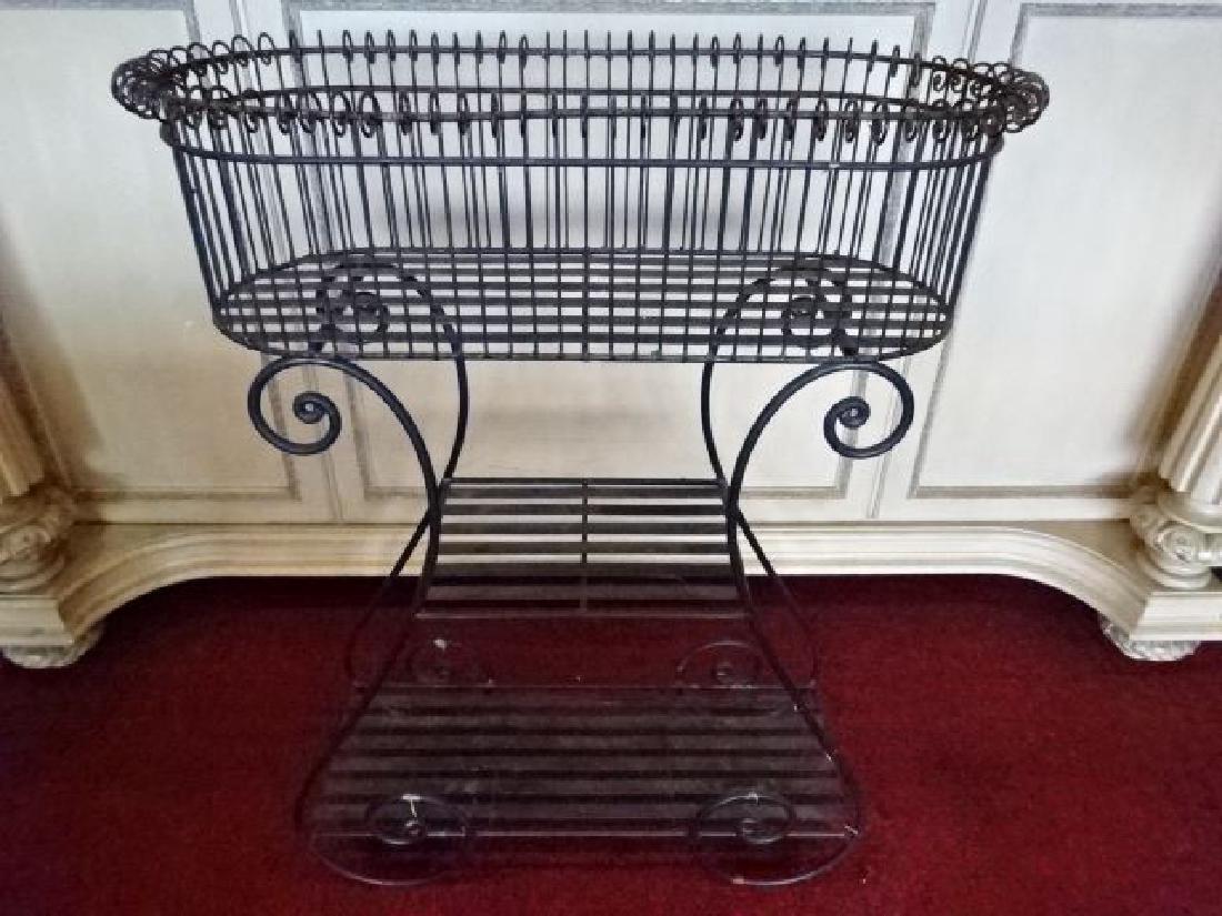 VINTAGE OVAL IRON PLANTER WITH UNDERTIERS, BLACK (1 of 3)