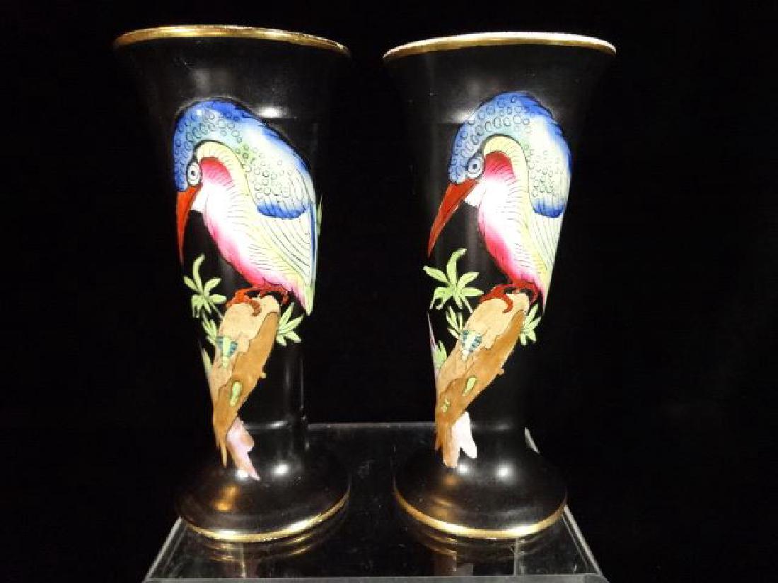 PAIR MALING CETEM WARE PORCELAIN VASES WITH BIRDS AND: PAIR MALING CETEM WARE PORCELAIN VASES WITH BIRDS AND FLORALS, MARKED CETEM WARE ENGLAND, VERY GOOD CONDITION, EACH 6"H, SKU584.20
