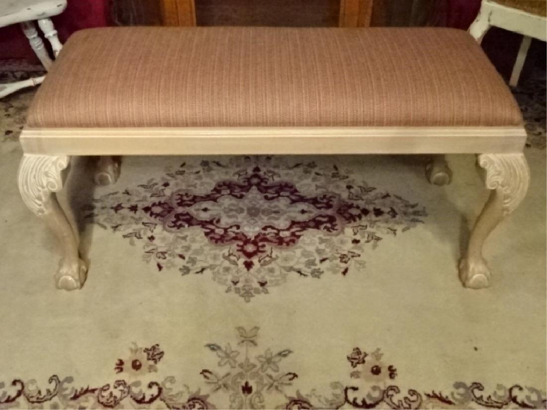 CHIPPENDALE STYLE WOOD BENCH, BALL AND CLAW FEET, WHITE (1 of 4)