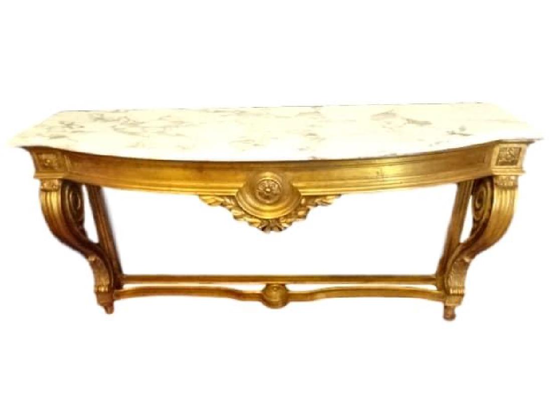 GILT WOOD AND MARBLE CONSOLE TABLE, WALL MOUNT BASE (1 of 5)